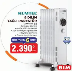 KUMTEL 9 DİLİMLİ YAĞLI RADYATÖR 2000 W fiyat ve kampanya bilgisi